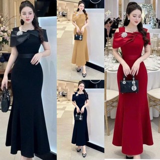 Đầm đuôi cá trễ vai kèm pk  sang trọng đầm trung niên hàng cao cấp