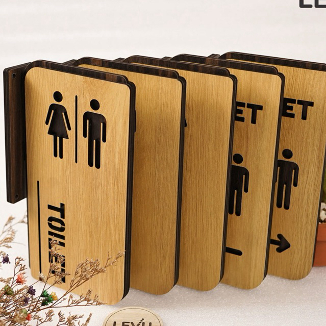 Bảng toilet gỗ khắc laser 2 mặt Men Women gắn tường cao cấp TL12
