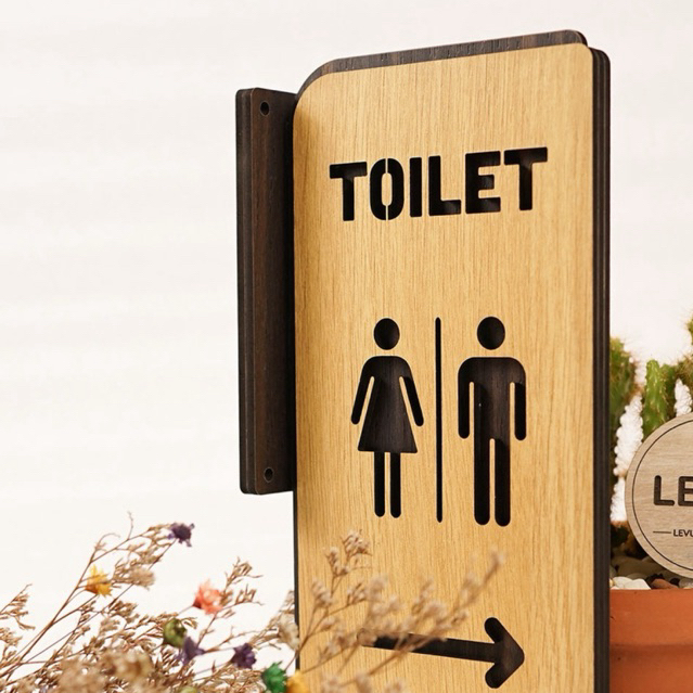 Bảng toilet gỗ khắc laser 2 mặt Men Women gắn tường cao cấp TL12