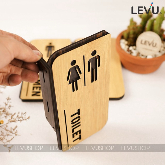 Bảng toilet gỗ khắc laser 2 mặt Men Women gắn tường cao cấp TL12