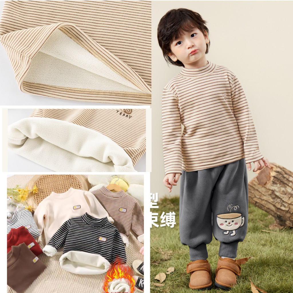 Áo giữ nhiệt LÓT LÔNG trẻ em áo thun cao cổ dầy ấm cho bé 10-35kg
