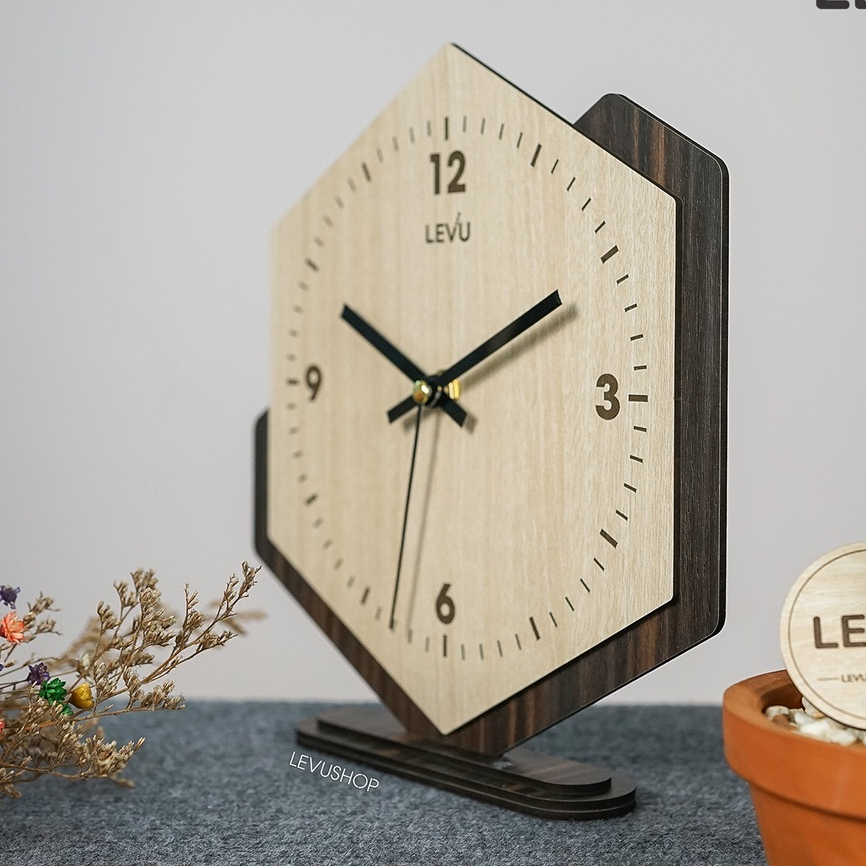 Đồng hồ để bàn bằng Gỗ trang trí sang trọng đẳng cấp LEVU-DH19 mẫu thiết kế mới