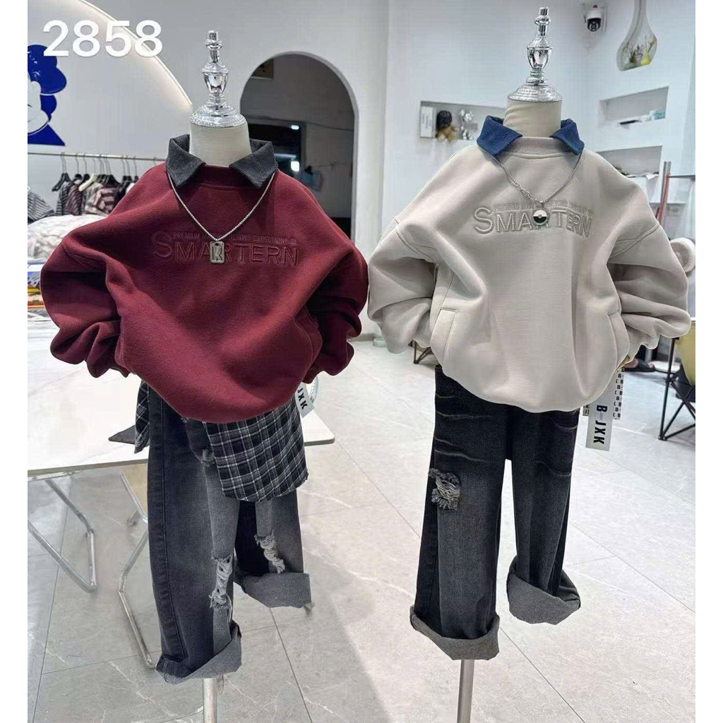 Áo nỉ sweater áo nỉ lót lông chuẩn hàng QCCC áo nỉ cổ bò siêu ngầu siêu chất cho bé size từ 20-45kg