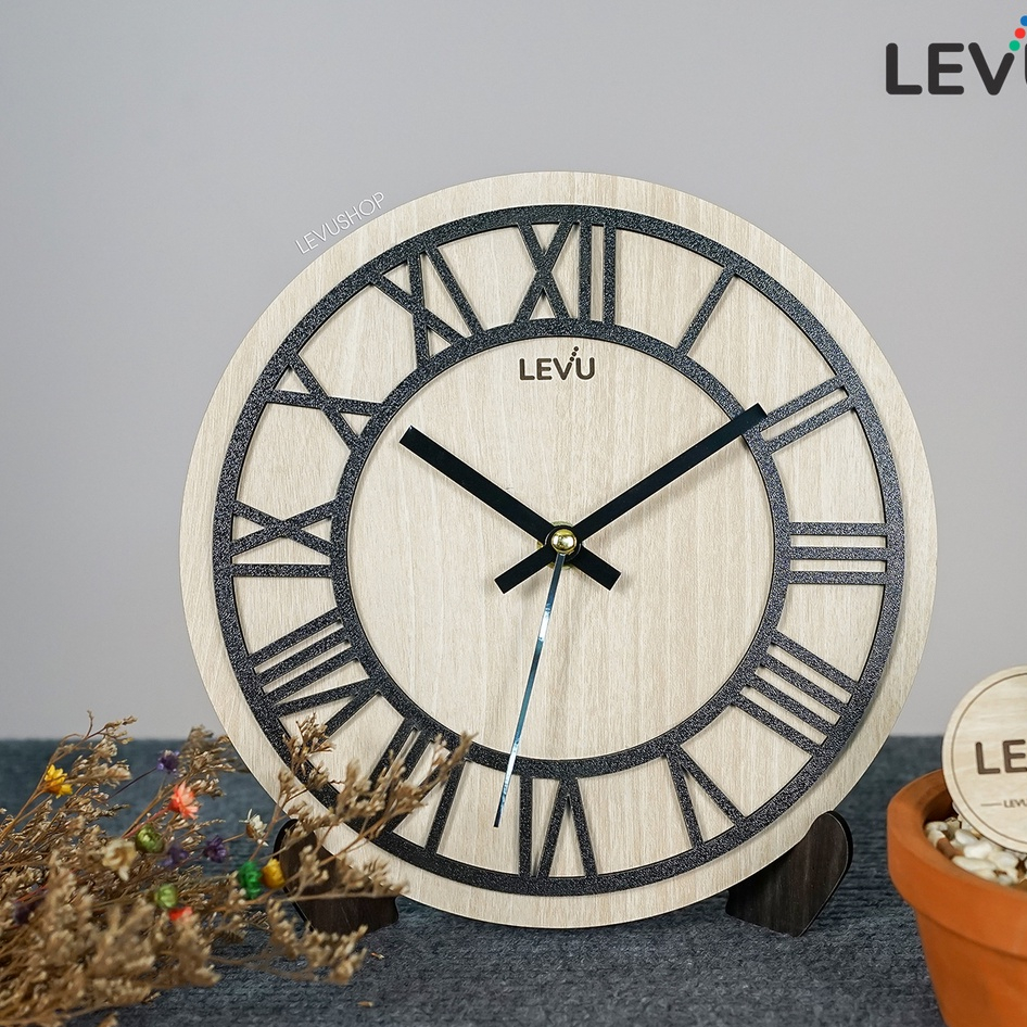 Đồng hồ để bàn Gỗ Decor trang trí nhà cửa tối giản có kết hợp móc treo tường LEVU-DH21