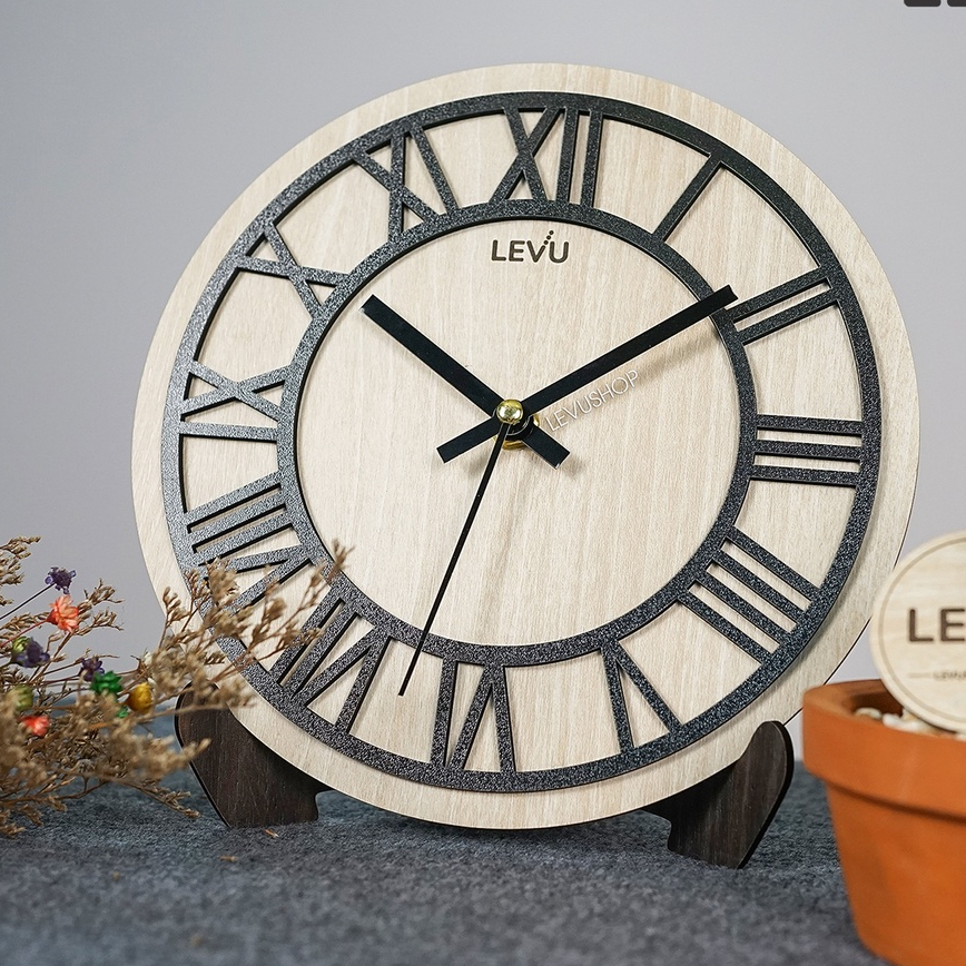 Đồng hồ để bàn Gỗ Decor trang trí nhà cửa tối giản có kết hợp móc treo tường LEVU-DH21