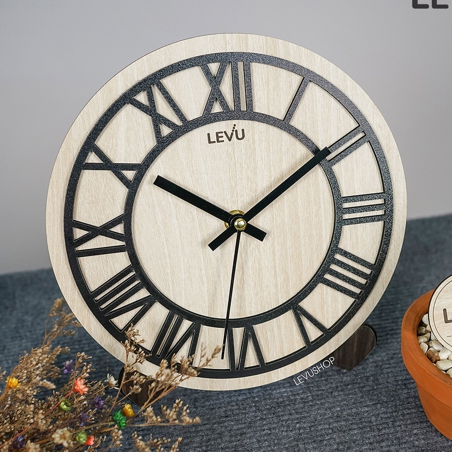Đồng hồ để bàn Gỗ Decor trang trí nhà cửa tối giản có kết hợp móc treo tường LEVU-DH21
