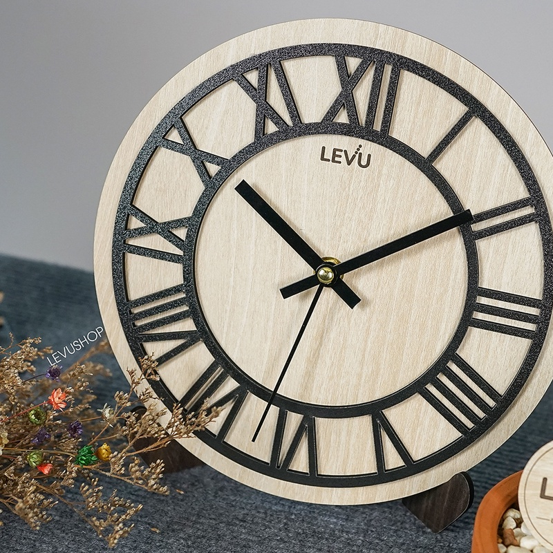 Đồng hồ để bàn Gỗ Decor trang trí nhà cửa tối giản có kết hợp móc treo tường LEVU-DH21