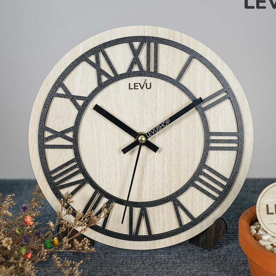Đồng hồ để bàn Gỗ Decor trang trí nhà cửa tối giản có kết hợp móc treo tường LEVU-DH21