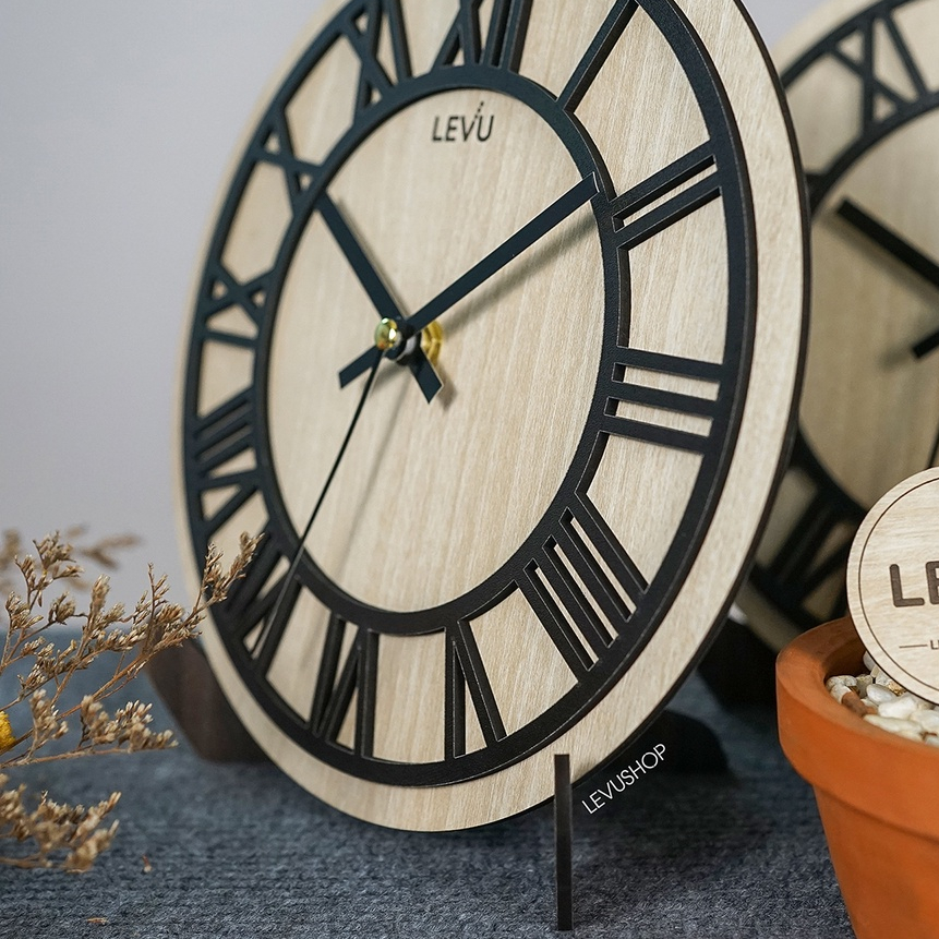 Đồng hồ để bàn Gỗ Decor trang trí nhà cửa tối giản có kết hợp móc treo tường LEVU-DH21