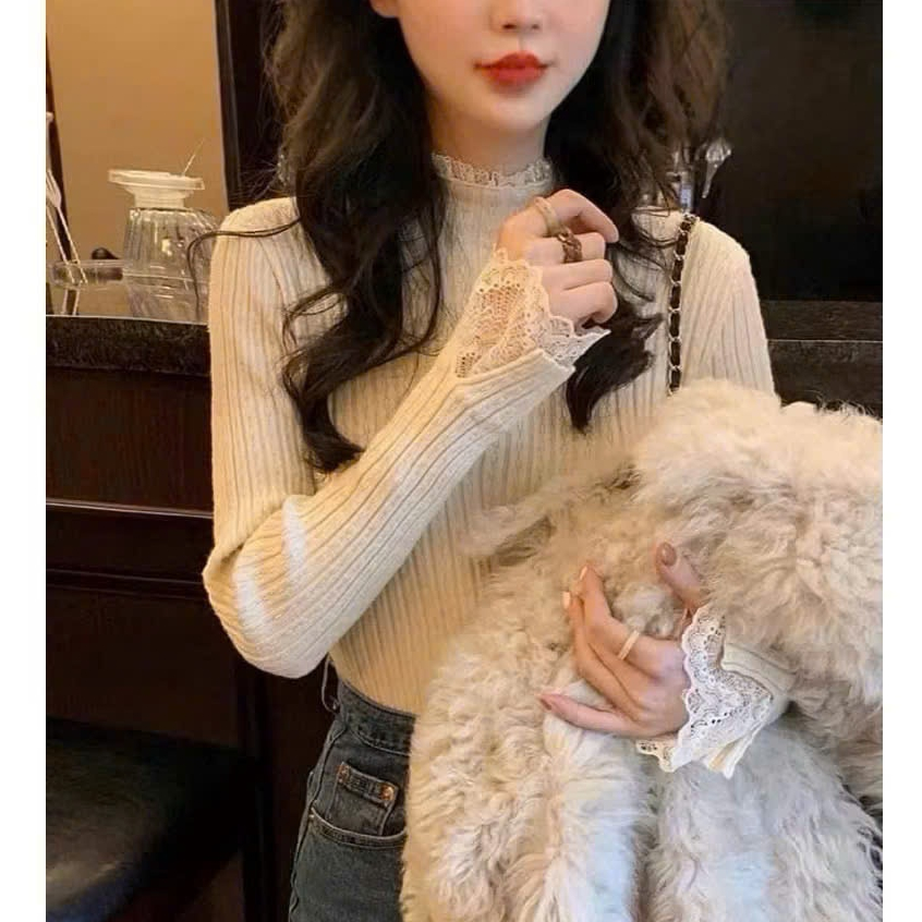 Áo Len Mỏng Giữ Nhiệt Nữ Phối Ren Cổ Tay – Style Tiểu Thư Ulzzang Xinh Xắn Joolate 0112 P0K12