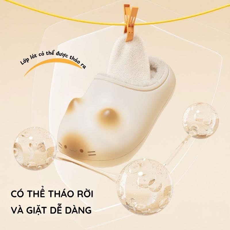 Dép Sục Lót Lông,Chất Liệu EVA Hình Mèo Dễ Thương,Siêu Ấm Chân