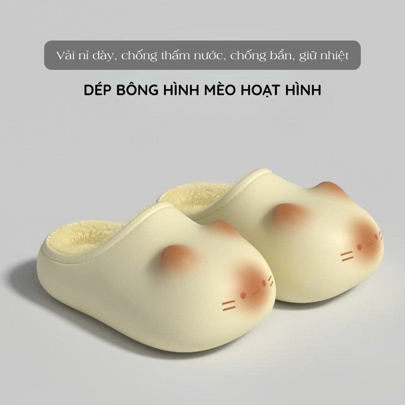 Dép Sục Lót Lông,Chất Liệu EVA Hình Mèo Dễ Thương,Siêu Ấm Chân