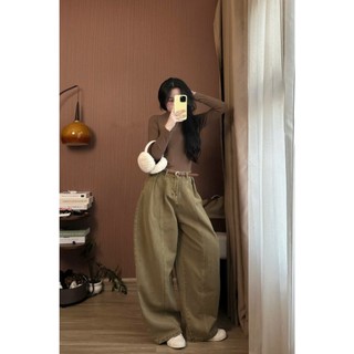 Quần Jeans Nâu Ống Cong Dang Rộng Phối Line Quần Jean Curved Leg Brown Line Tôn Dáng Siêu Đẹp Cho Nữ
