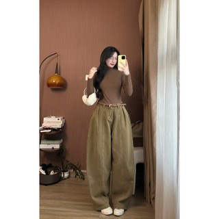 Quần Jeans Nâu Ống Cong Dang Rộng Phối Line Quần Jean Curved Leg Brown Line Tôn Dáng Siêu Đẹp Cho Nữ