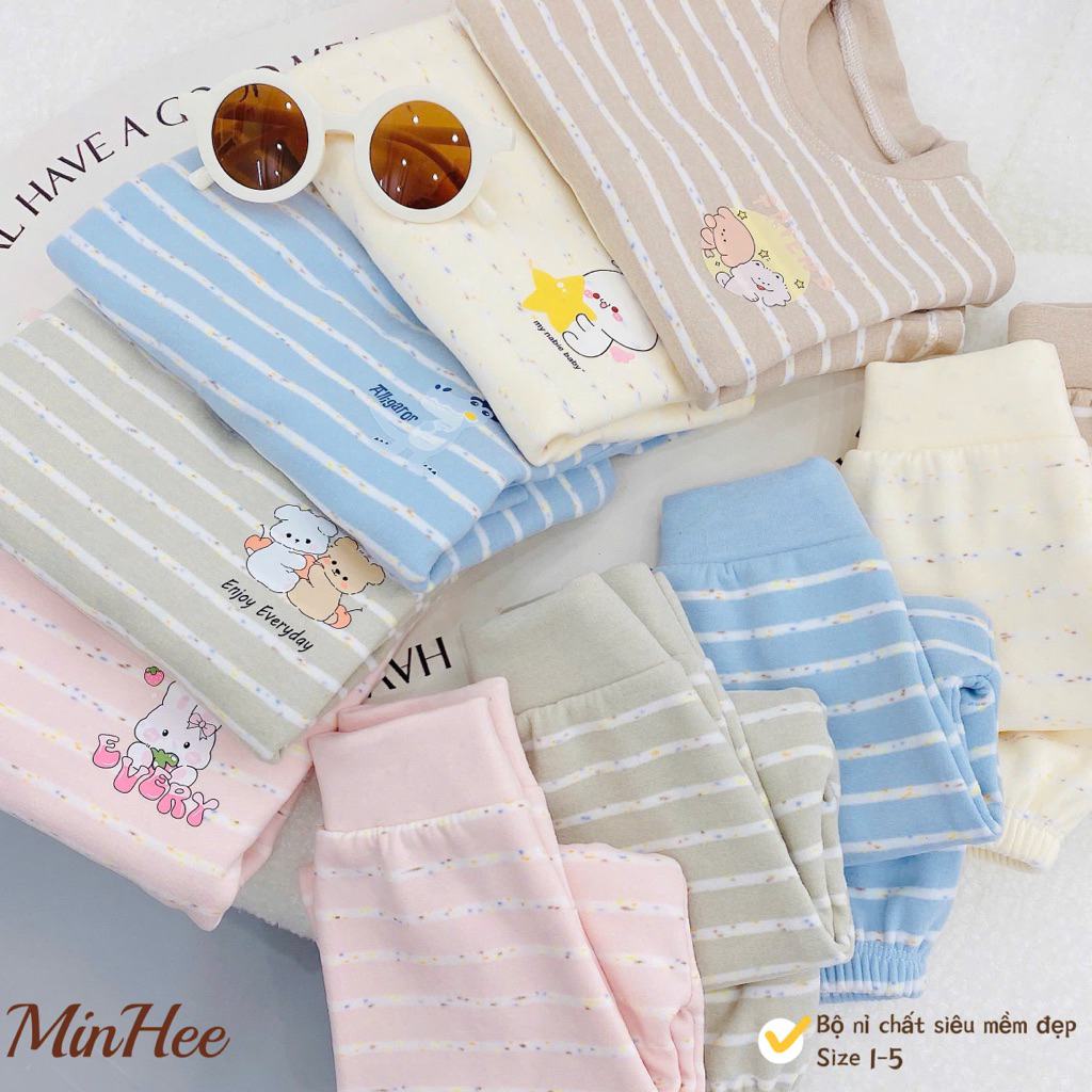 Bộ Đồ Giữ Nhiệt Nỉ Siêu Mềm Mại Cho Bé Từ Size 4-13kg