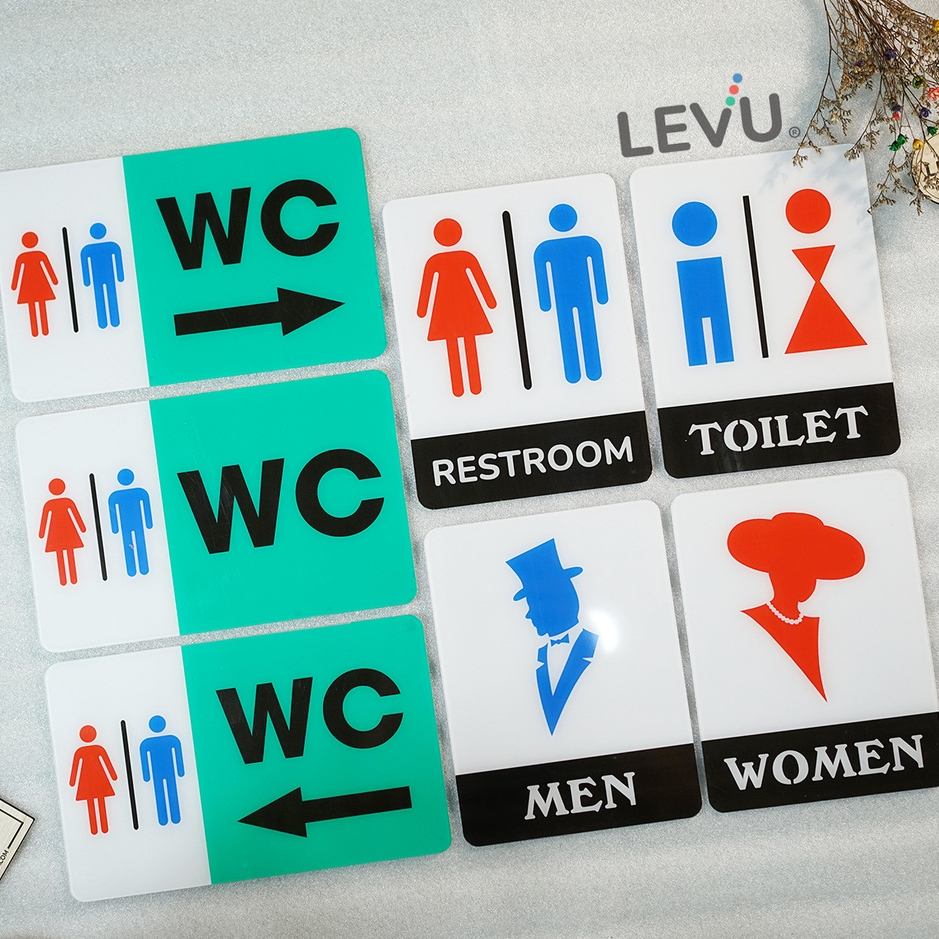 Bảng toilet mica chỉ hướng nhà vệ sinh WC - Restroom - Men - Women