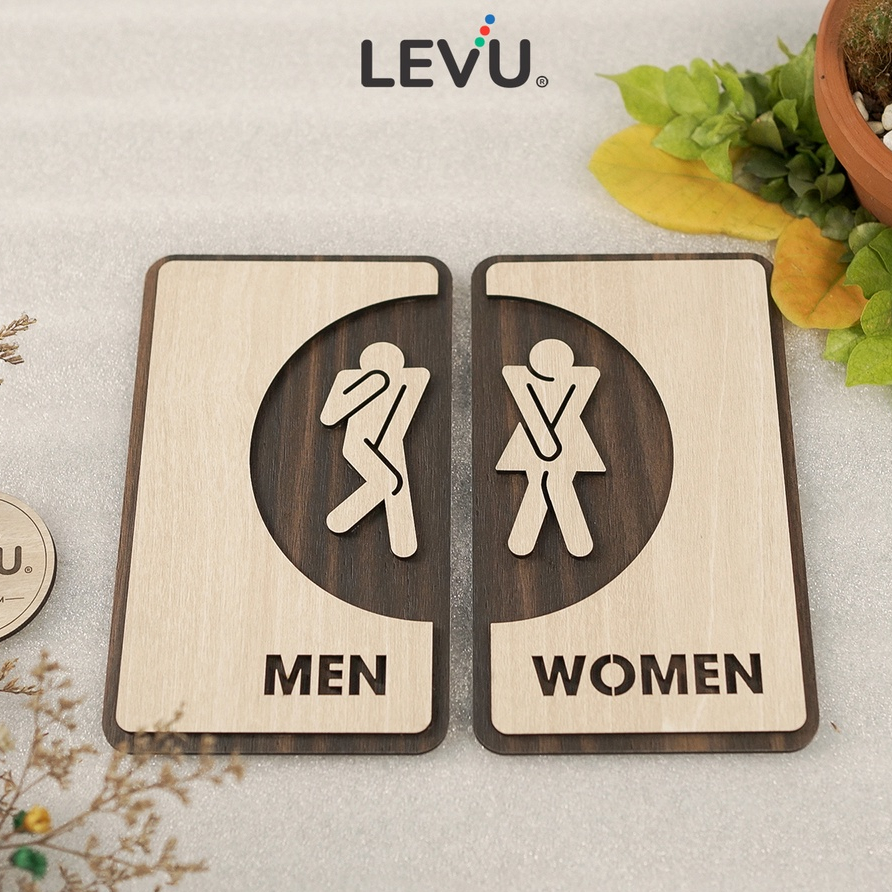 Bộ bảng decor wc Men Women bằng gỗ khắc laser 3D cao cấp LEVU-TL35