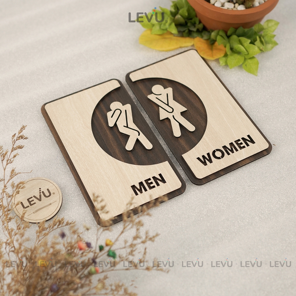 Bộ bảng decor wc Men Women bằng gỗ khắc laser 3D cao cấp LEVU-TL35