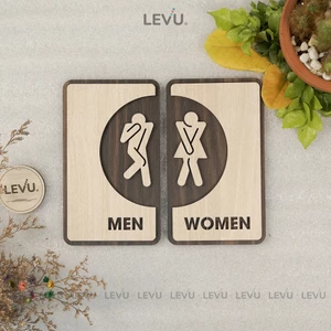 Bộ bảng decor wc Men Women bằng gỗ khắc laser 3D cao cấp LEVU-TL35
