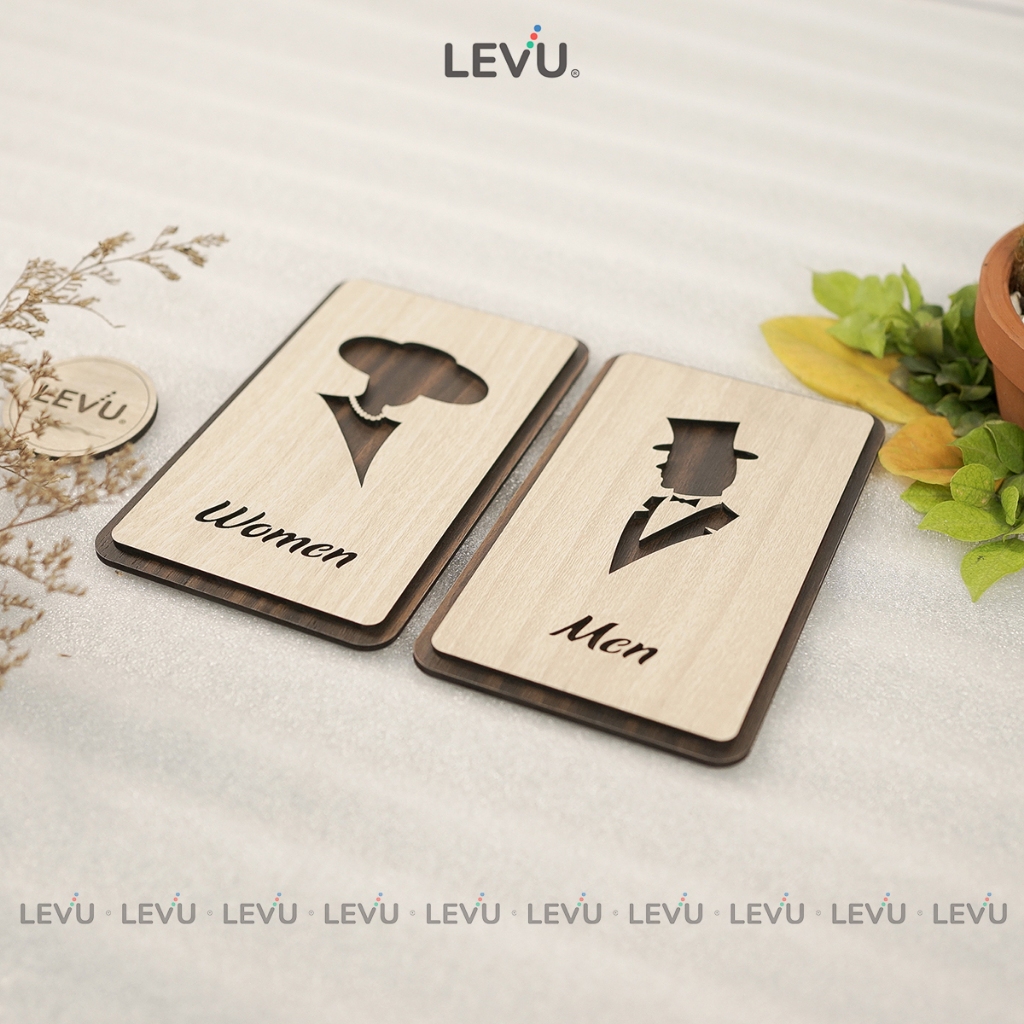Bảng gỗ trang trí cửa nhà vệ sinh Men Women kiểu dáng thanh lịch LEVU-TL34