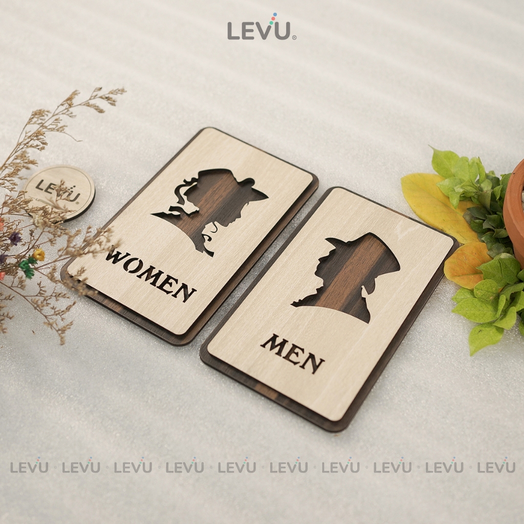Bộ bảng Men Women trang trí cửa toilet phong cách mới LEVU-TL33
