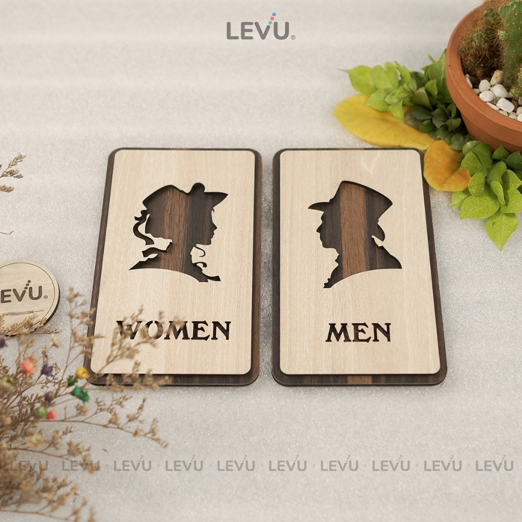 Bộ bảng Men Women trang trí cửa toilet phong cách mới LEVU-TL33