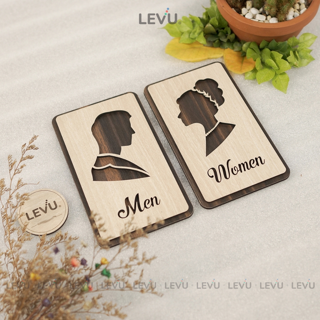 Bộ bảng gỗ Men Women dán cửa phân biệt nhà vệ sinh Nam Nữ LEVU-TL31