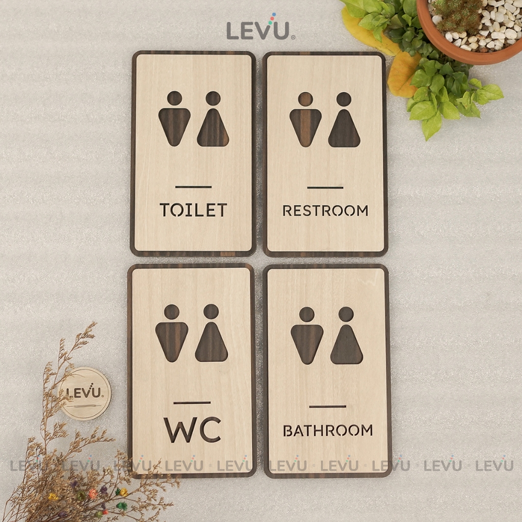 4 Mẫu bảng gỗ WC – Toilet – Restroom – Bathroom decor tối giản LEVU-TL37