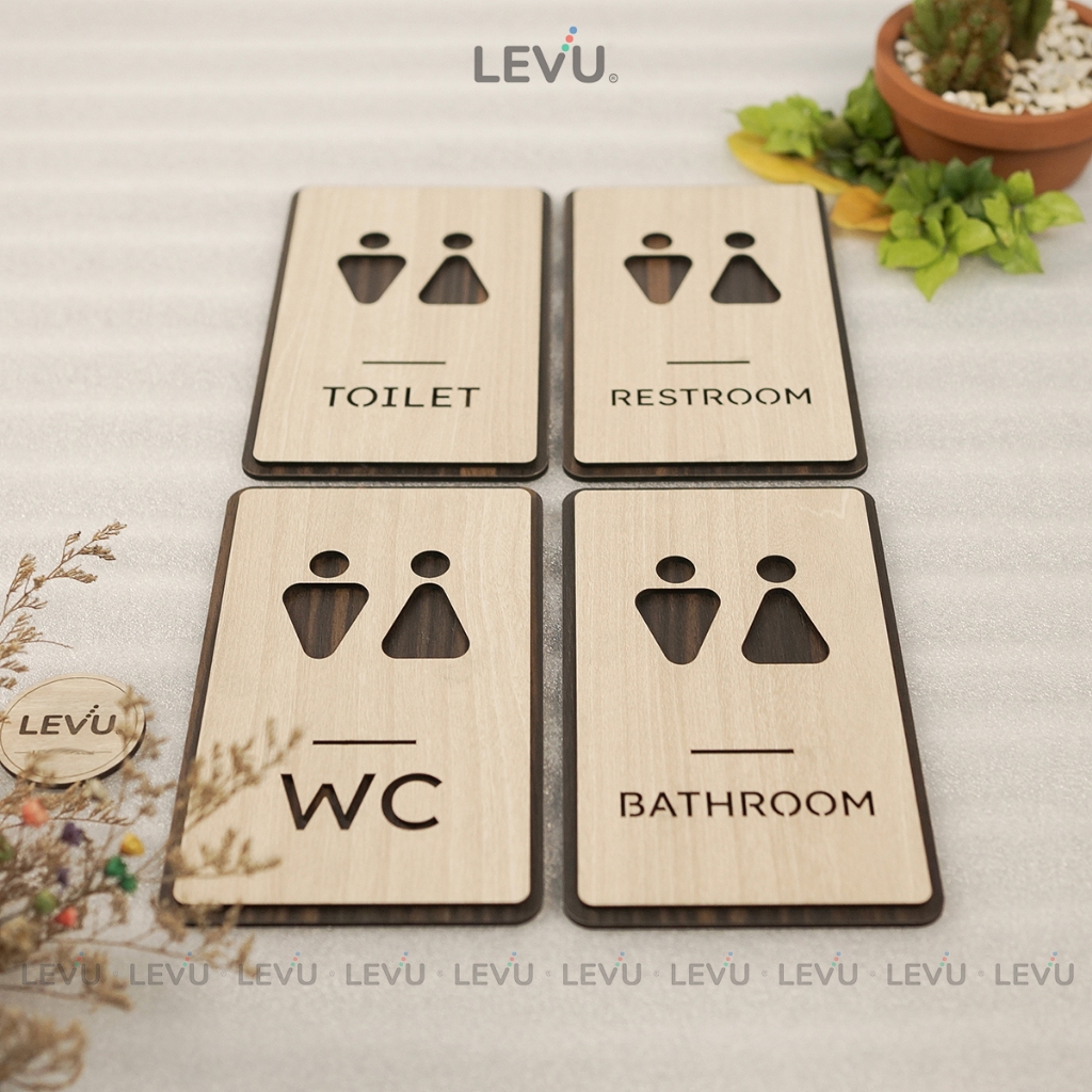 4 Mẫu bảng gỗ WC – Toilet – Restroom – Bathroom decor tối giản LEVU-TL37