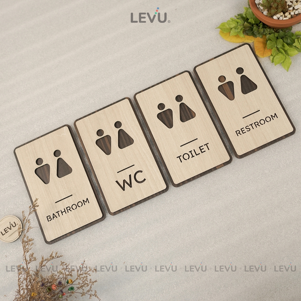 4 Mẫu bảng gỗ WC – Toilet – Restroom – Bathroom decor tối giản LEVU-TL37