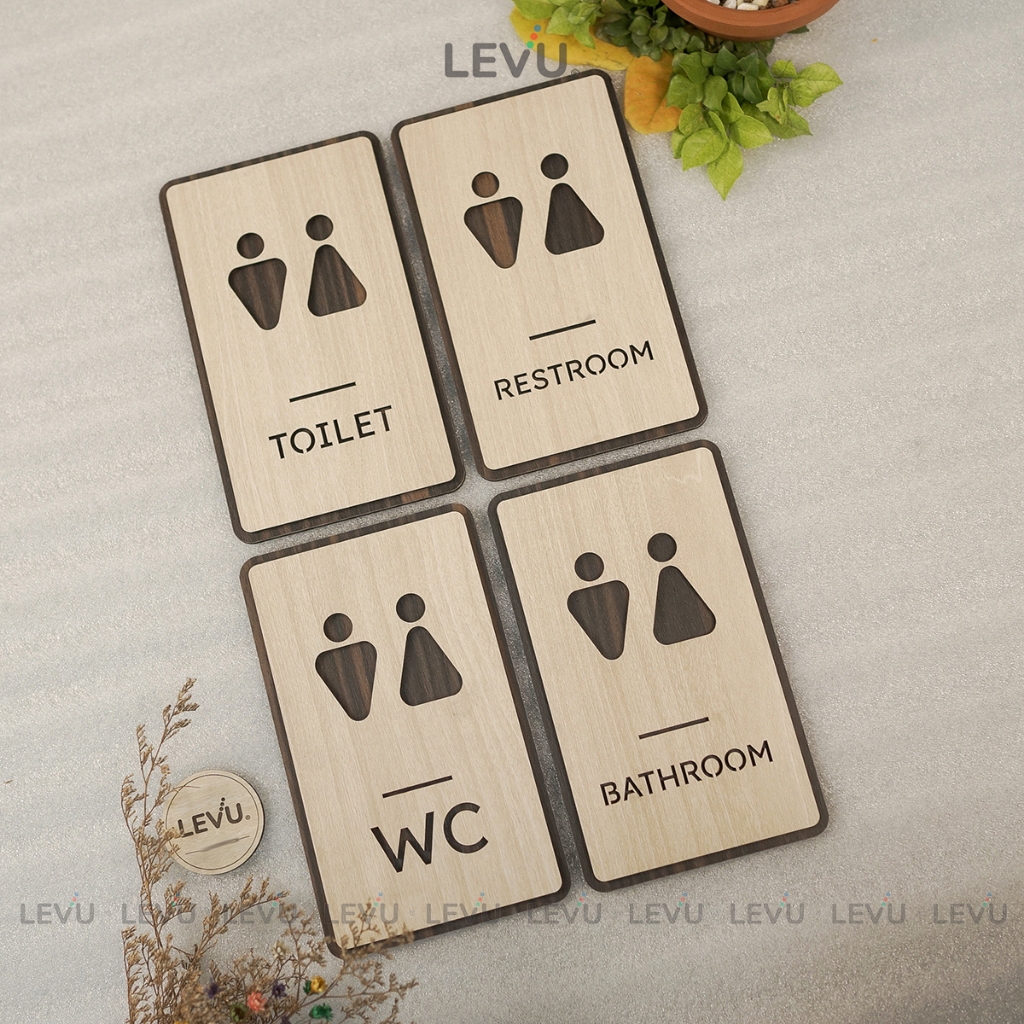 4 Mẫu bảng gỗ WC – Toilet – Restroom – Bathroom decor tối giản LEVU-TL37