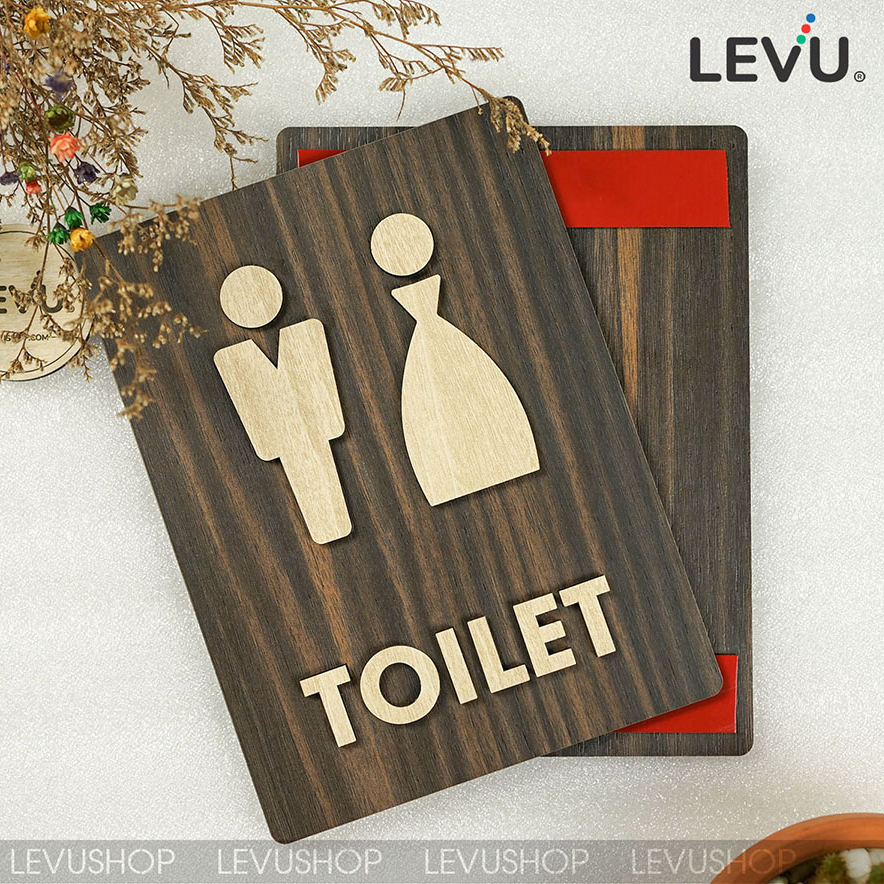 Bảng WC Men Women trang trí bằng gỗ chữ nổi 3D có sẵn keo dán tường khu vực cửa nhà vệ sinh LEVU TL41