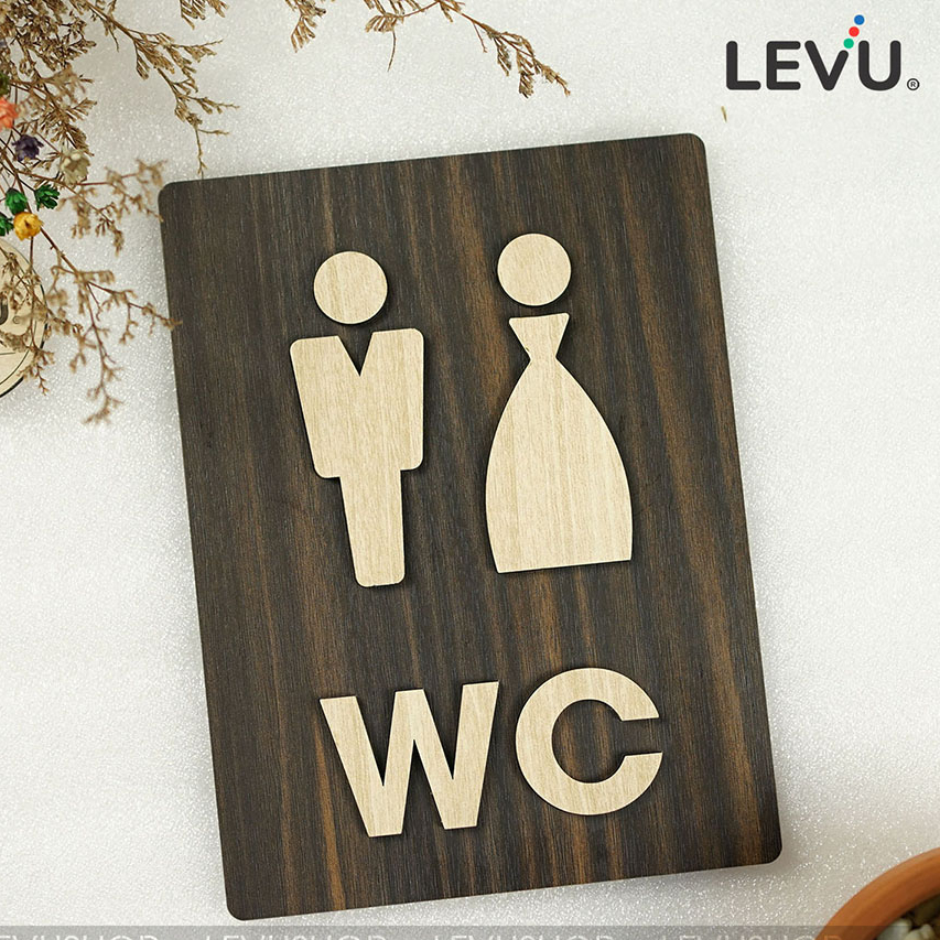 Bảng WC Men Women trang trí bằng gỗ chữ nổi 3D có sẵn keo dán tường khu vực cửa nhà vệ sinh LEVU TL41
