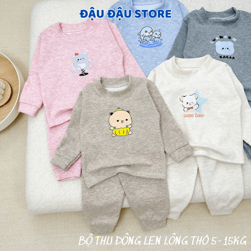 (Set 2 - Set 3) Bộ Thu Đông Len Lông Thỏ mềm mại ấm áp in hoạ tiết cho bé trai bé gái 5-15kg BLEN001 - Đậu Đậu Store