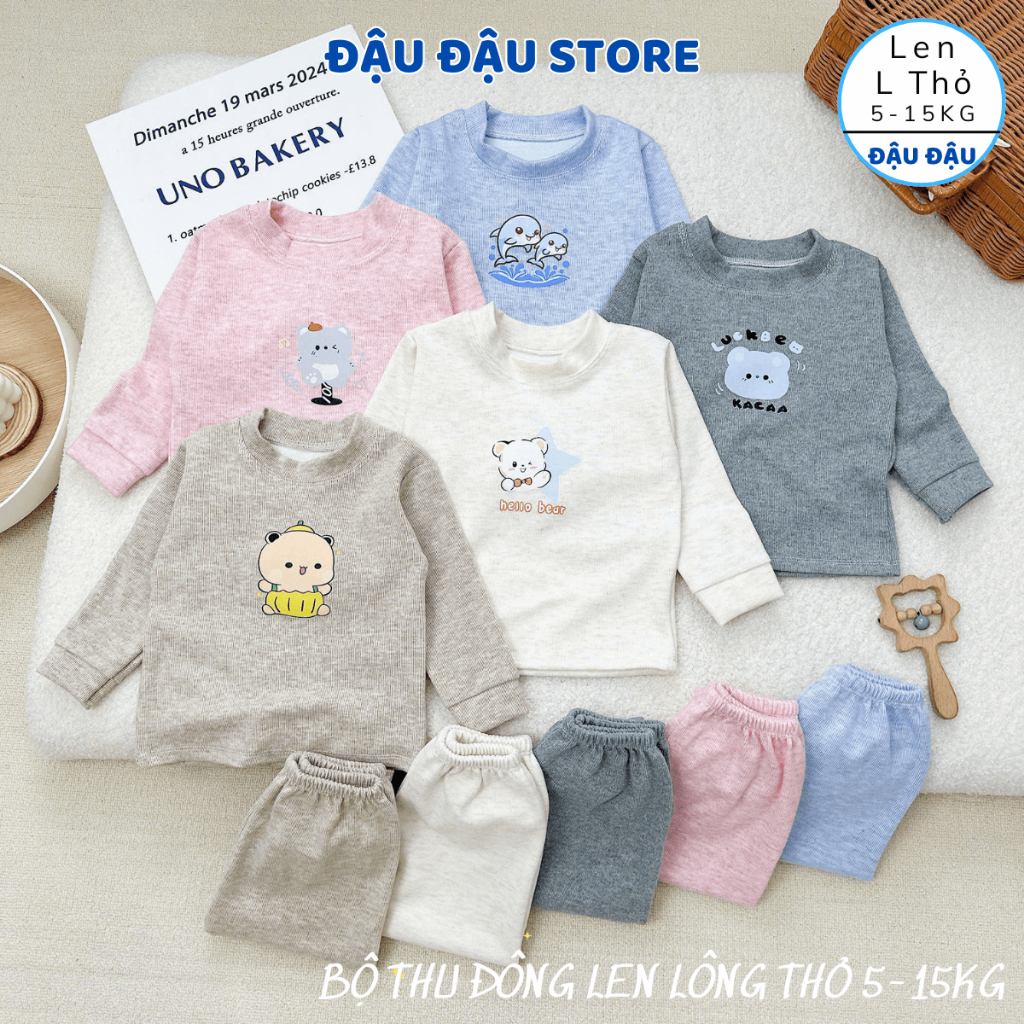 (Set 2 - Set 3) Bộ Thu Đông Len Lông Thỏ mềm mại ấm áp in hoạ tiết cho bé trai bé gái 5-15kg BLEN001 - Đậu Đậu Store