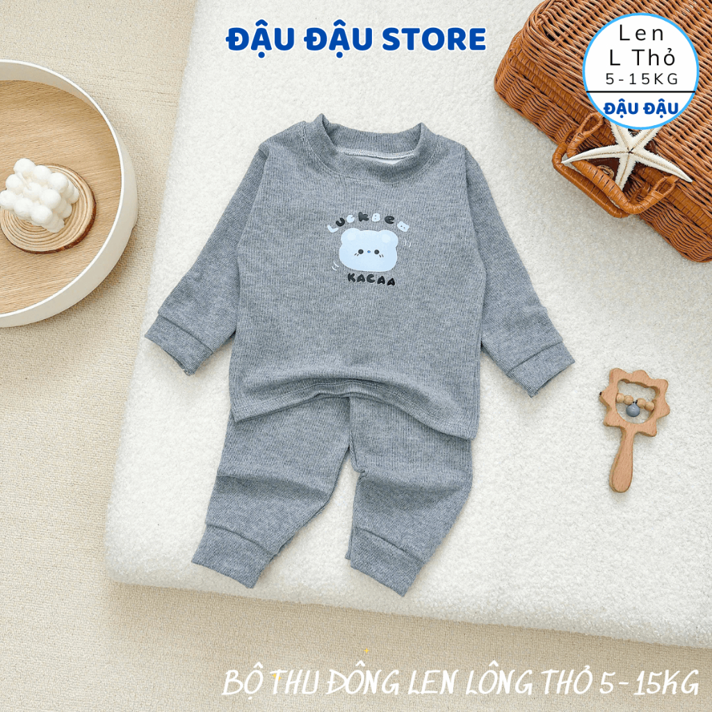 (Set 2 - Set 3) Bộ Thu Đông Len Lông Thỏ mềm mại ấm áp in hoạ tiết cho bé trai bé gái 5-15kg BLEN001 - Đậu Đậu Store