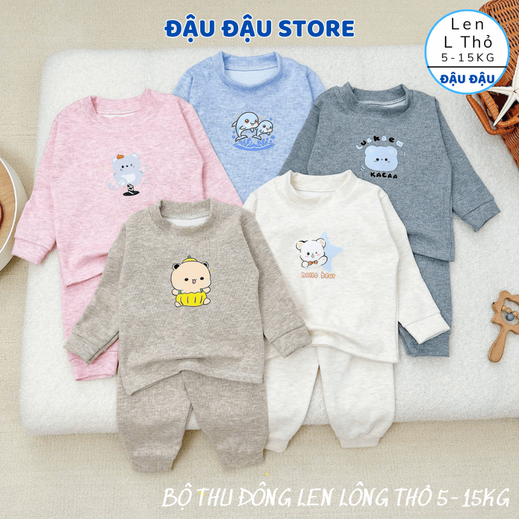 (Set 2 - Set 3) Bộ Thu Đông Len Lông Thỏ mềm mại ấm áp in hoạ tiết cho bé trai bé gái 5-15kg BLEN001 - Đậu Đậu Store