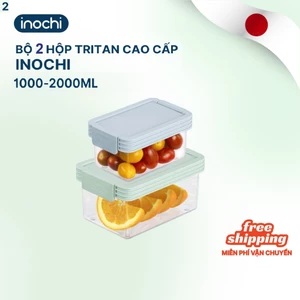 BỘ 2 HỘP THỰC PHẨM TRITAN chữ nhật Inochi- Hokaido 1000-2000ml nhựa tritan cao cấp, chịu nhiệt cao