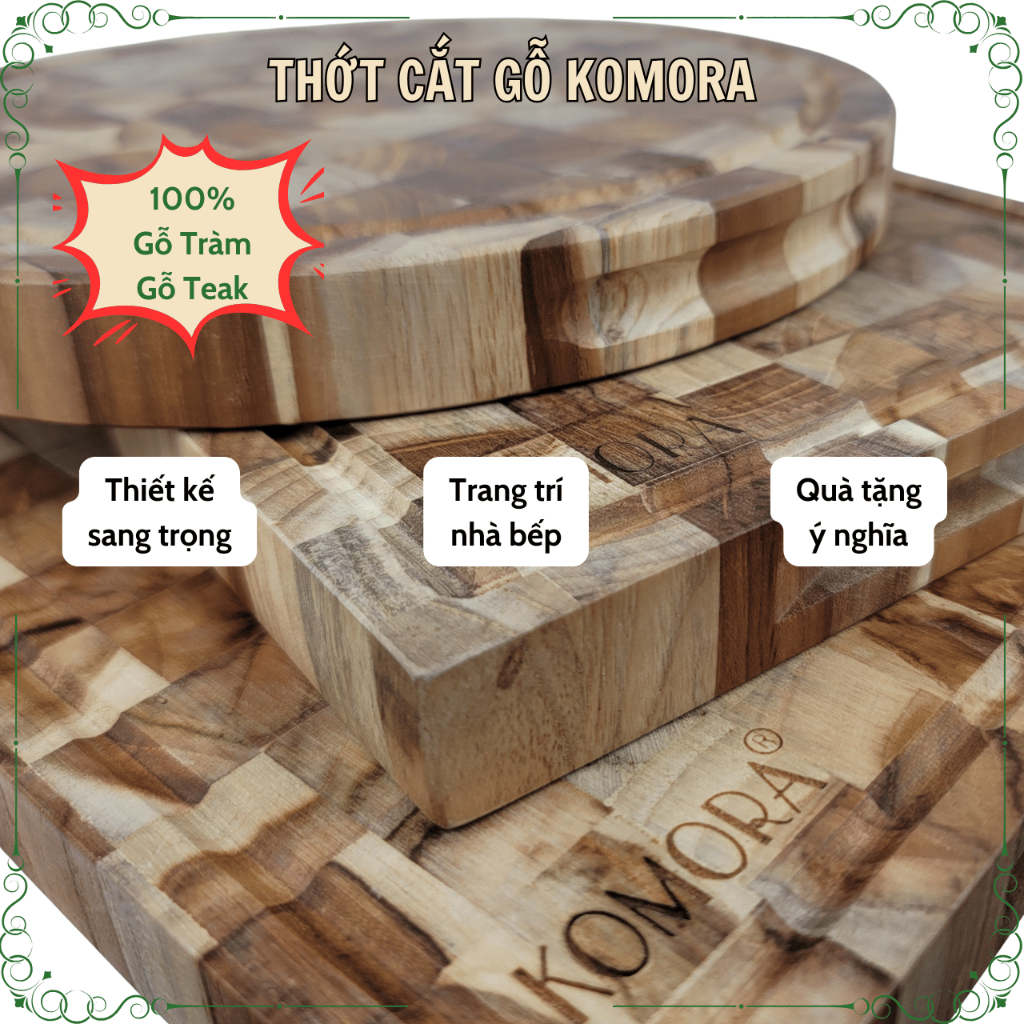 [Thớt Cắt/Thái] Thớt Gỗ KOMORA, Miễn Phí Khắc Theo Yêu Cầu, Quà Tặng Ý Nghĩa, Không Dăm Gỗ, Bền Chắc, Độ Bền Cao