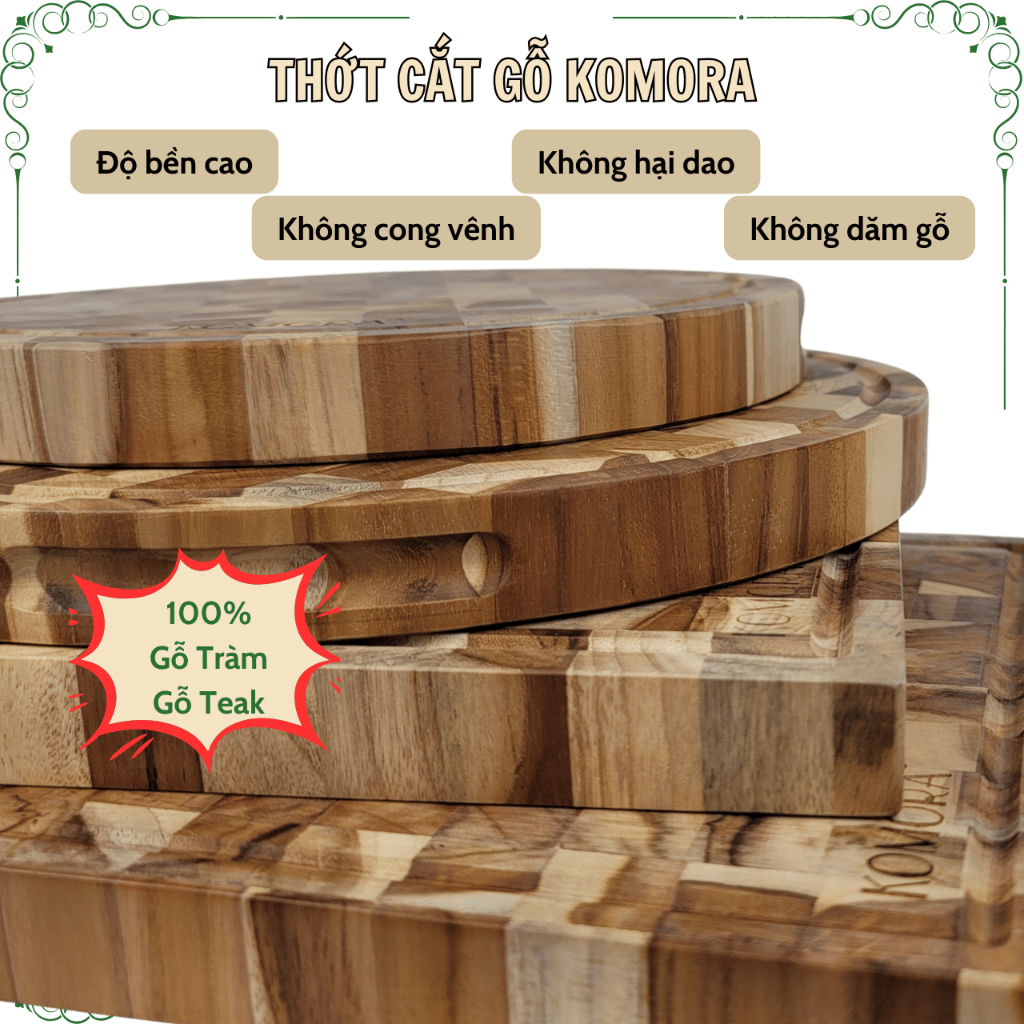 [Thớt Cắt/Thái] Thớt Gỗ KOMORA, Miễn Phí Khắc Theo Yêu Cầu, Quà Tặng Ý Nghĩa, Không Dăm Gỗ, Bền Chắc, Độ Bền Cao