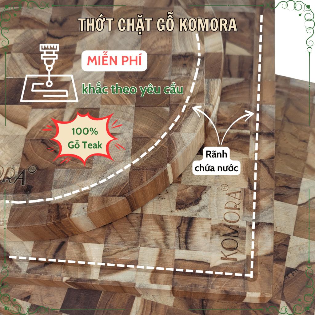 [Thớt Chặt] Thớt Gỗ KOMORA, Miễn Phí Khắc Theo Yêu Cầu, Quà Tặng Ý Nghĩa, Không Dăm Gỗ, Bền Chắc, Độ Bền Cao
