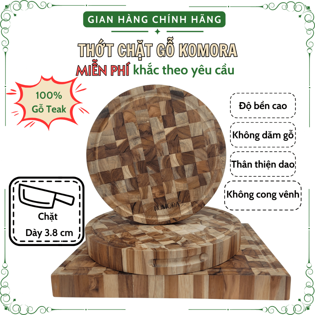 [Thớt Chặt] Thớt Gỗ KOMORA, Miễn Phí Khắc Theo Yêu Cầu, Quà Tặng Ý Nghĩa, Không Dăm Gỗ, Bền Chắc, Độ Bền Cao