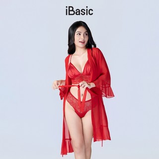 [SEASON OF LOVE] Áo choàng ngủ Kimono màu đỏ voan gợi cảm nhún bèo nữ tính màu đỏ iBasic SW084