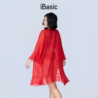 [SEASON OF LOVE] Áo choàng ngủ Kimono màu đỏ voan gợi cảm nhún bèo nữ tính màu đỏ iBasic SW084