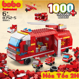 Xe Cứu Hỏa 1000 Chi Tiết - Bộ Đồ Chơi Trẻ Em Lắp Ráp Mô Hình Xe Cứu Hỏa Với 6 Cách Chơi Chính Hãng LELE BROTHER Bobotoys