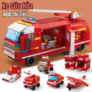 Xe Cứu Hỏa 1000 Chi Tiết - Bộ Đồ Chơi Trẻ Em Lắp Ráp Mô Hình Xe Cứu Hỏa Với 6 Cách Chơi Chính Hãng LELE BROTHER Bobotoys