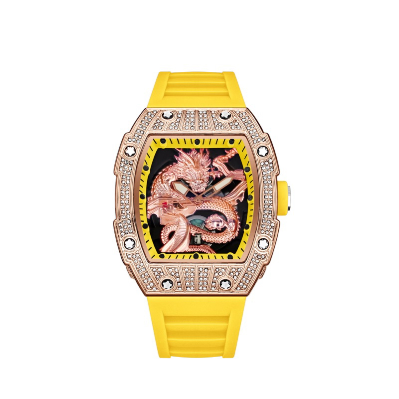 (Tặng nhẫn) Đồng hồ nam đính đá mặt rồng dây da cao cấp mã H9 gold