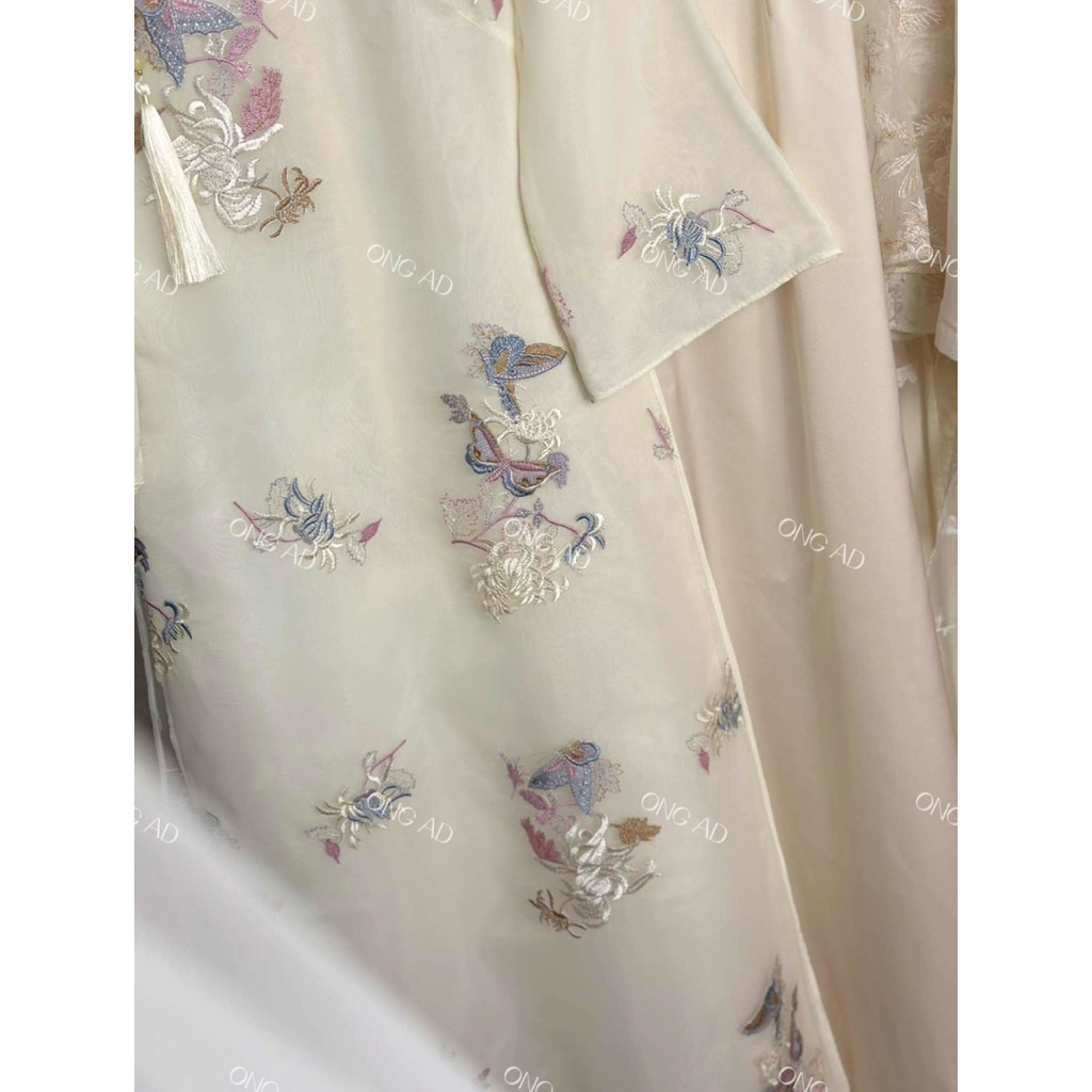Áo Dài BẠCH ĐIỆP dáng suông cổ truyền thống, tay lửng dài gần cổ tay(XS-8XL)