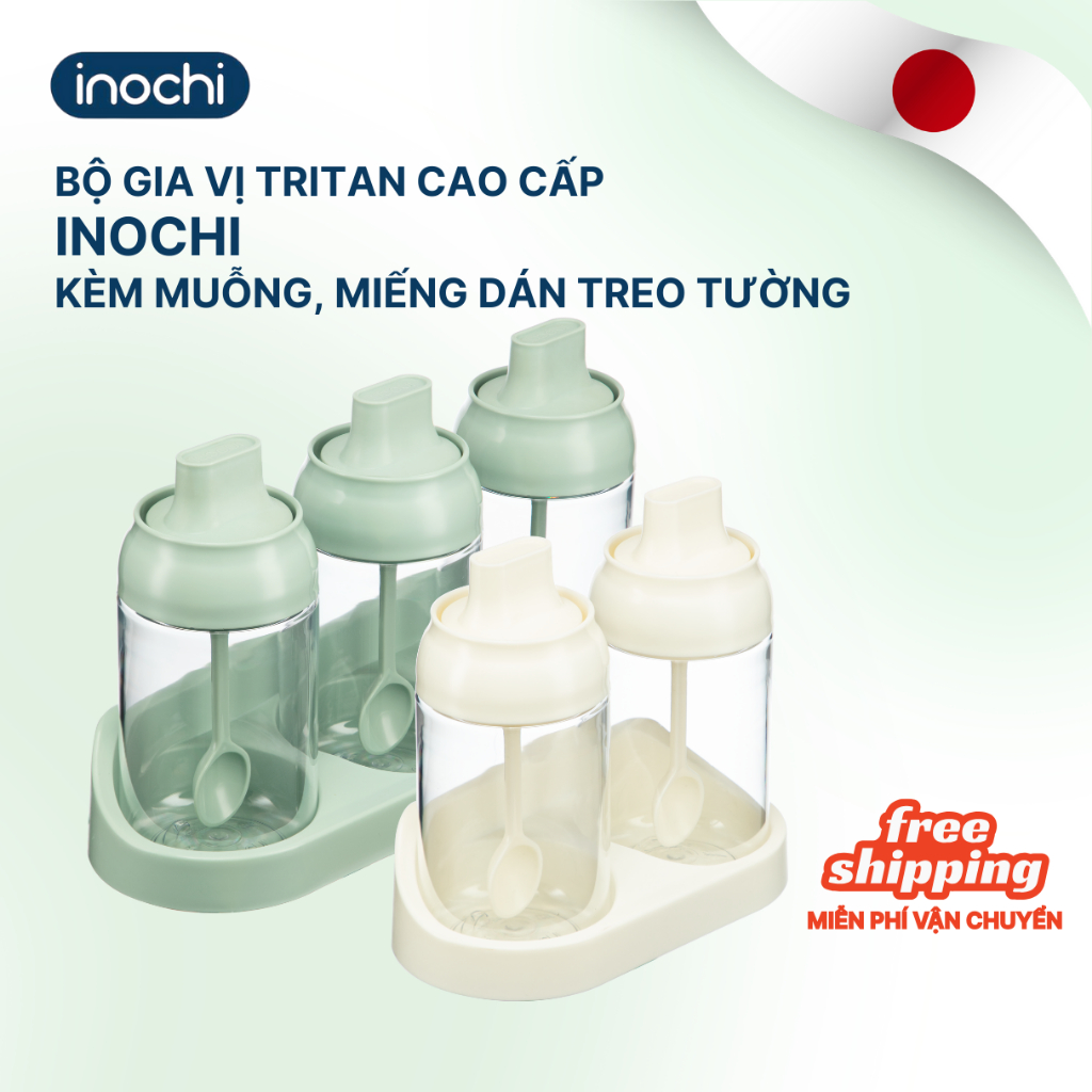 BỘ 3 LỌ GIA VỊ Tritan Yoko Inochi - an toàn, cao cấp, tích hợp muỗng, tiện lợi khi sử dụng