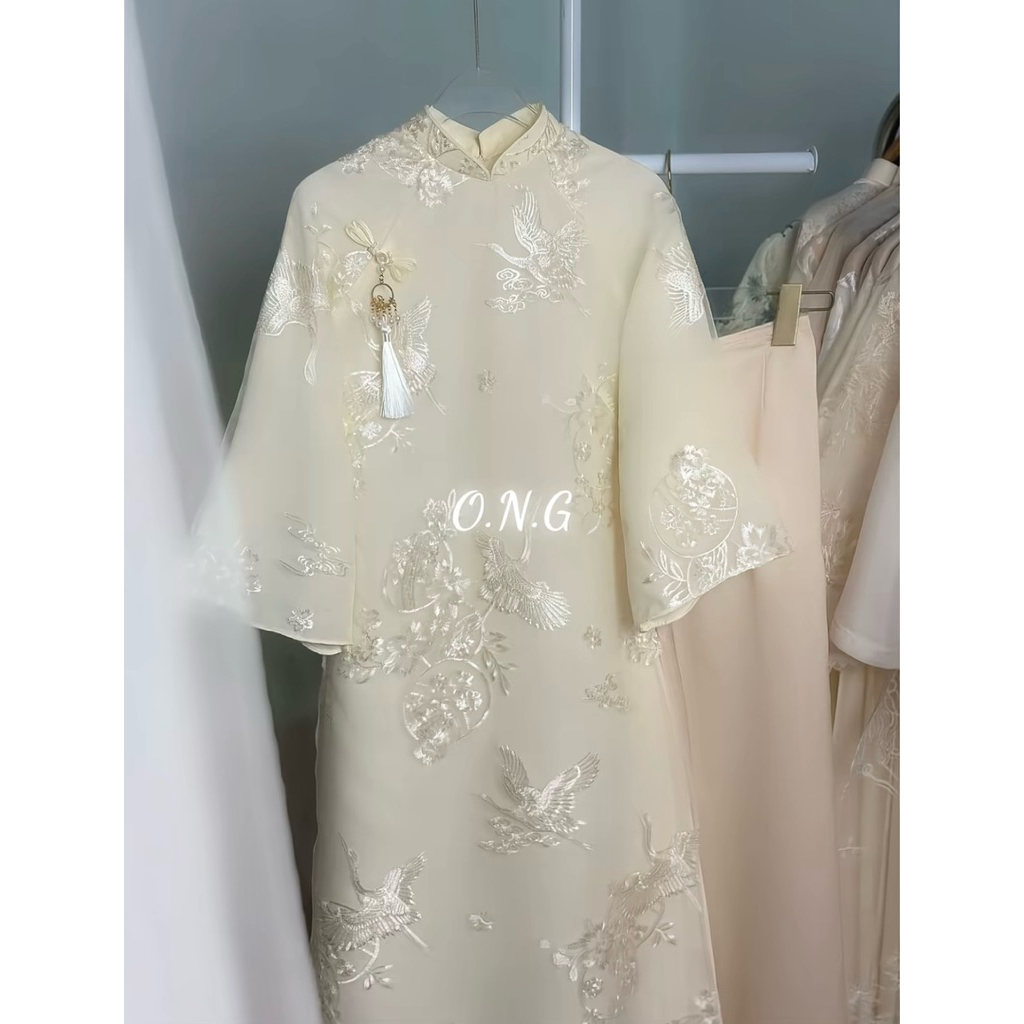 [ONG AD][ẢNH THẬT SHOP CHỤP] Áo dài Hải Yên dáng suông cổ truyền thống tay loe lửng dài gần cổ tay( XS-8XL)